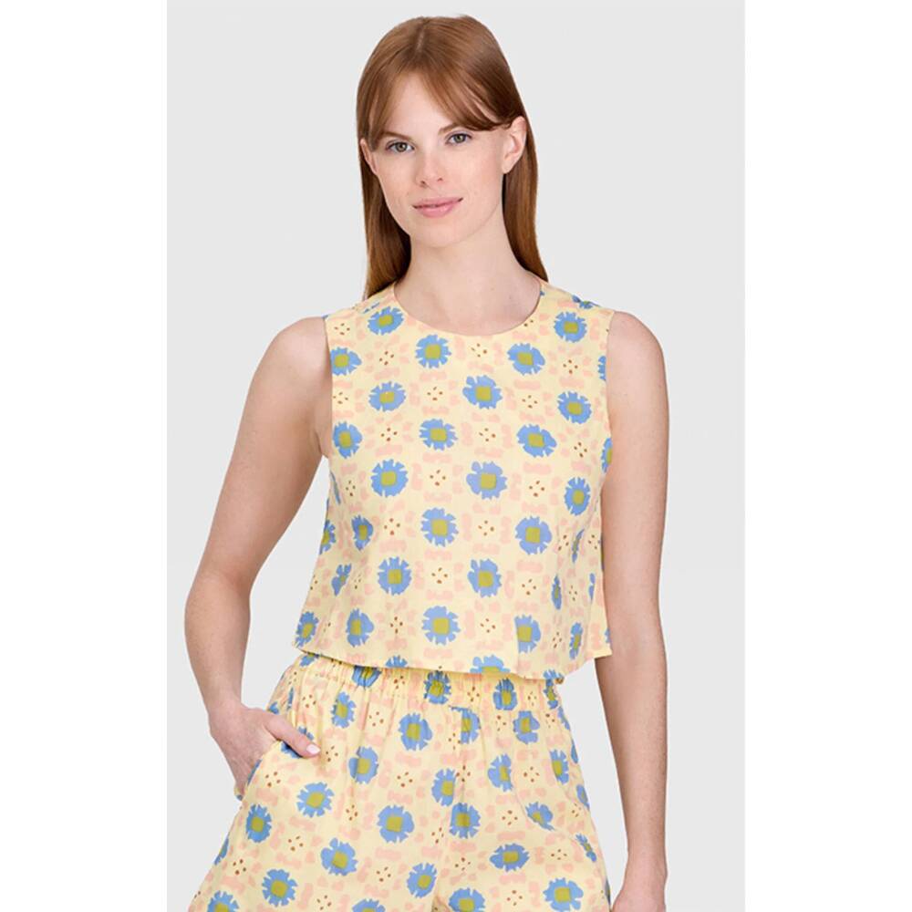 NEW LIVRO porch posy sleeveless crop top in yellow